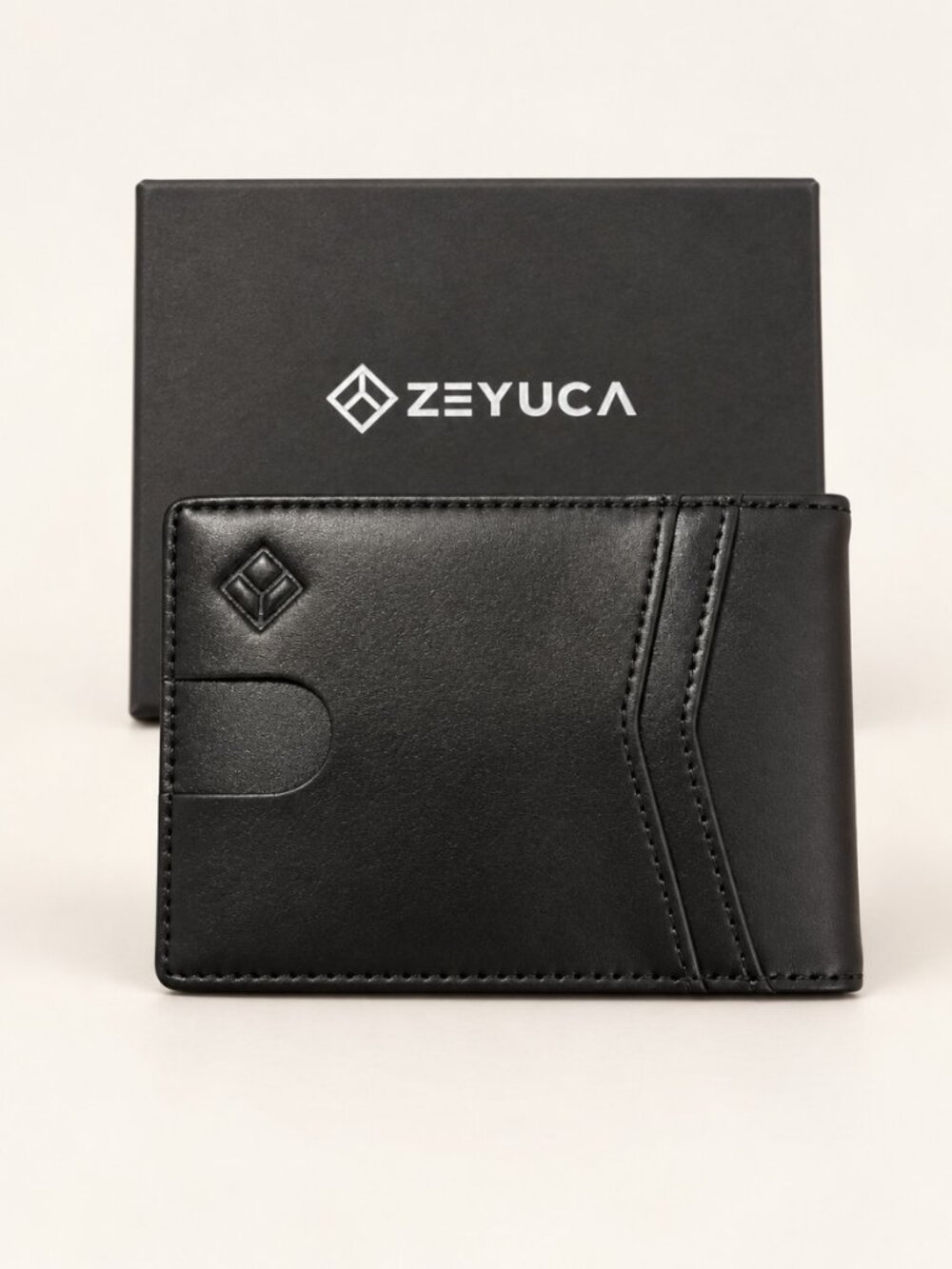 Zeyuca Men’s Slim RFID Bifold Wallet with Money Clip Black Orange NIB